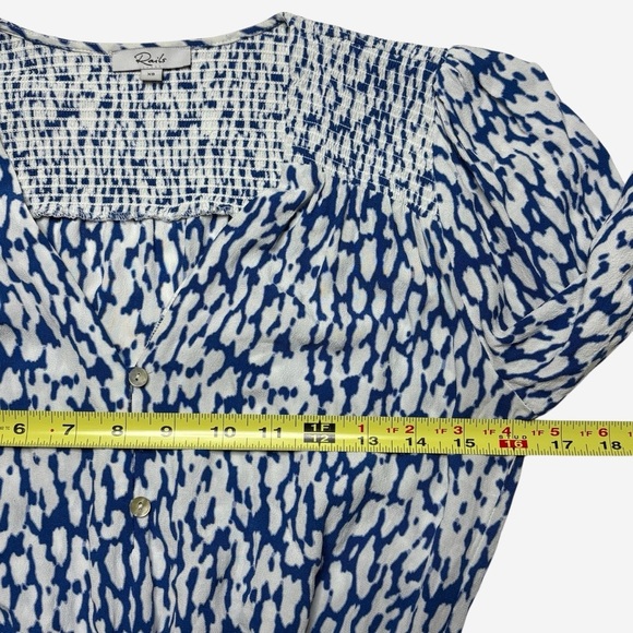 Rails Zana Smocked Long Sleeve Mini Dress Size XS Cobalt Static Leopard Print - Picture 7 of 12